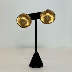 Estate Jewelry Gold Flower earrings with rhinestone center stone